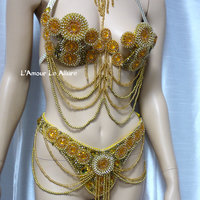 Gold Beaded Samba Bra and Bottom Dance Costume Rave Bra Rave Wear Halloween - Thumbnail 5