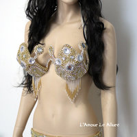 Golden Goddess Samba Bra Bottom Dance Costume Rave Cage Bra Halloween Burlesque Showgirl - Thumbnail 2