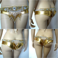 Golden Goddess Samba Bra Bottom Dance Costume Rave Cage Bra Halloween Burlesque Showgirl - Thumbnail 3