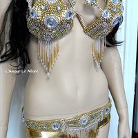 Golden Goddess Samba Bra Bottom Dance Costume Rave Cage Bra Halloween Burlesque Showgirl - Thumbnail 4