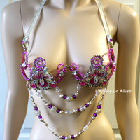 Pink and Gold Samba Cage Bra Cosplay Dance Costume Rave Bra Halloween Showgirl Burlesque - Thumbnail 1