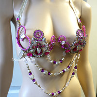 Pink and Gold Samba Cage Bra Cosplay Dance Costume Rave Bra Halloween Showgirl Burlesque - Thumbnail 2
