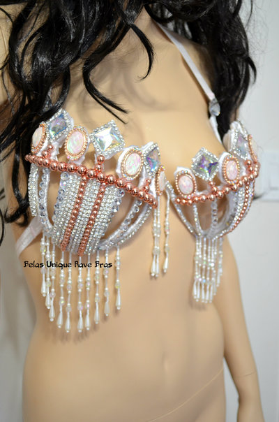 Pearl Princess Samba Cage Bra Cosplay Dance Costume Rave Bra Halloween Burlesque Showgirl