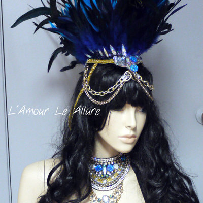Rihanna feather mohawk samba headdress cosplay dance costume rave bra halloween burlesque show girl - Thumbnail 5