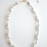 White Cotton Pearls Glass Wood Necklace NL1107 - Thumbnail 1