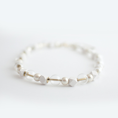 White cotton pearls glass wood necklace nl1107 - Thumbnail 4