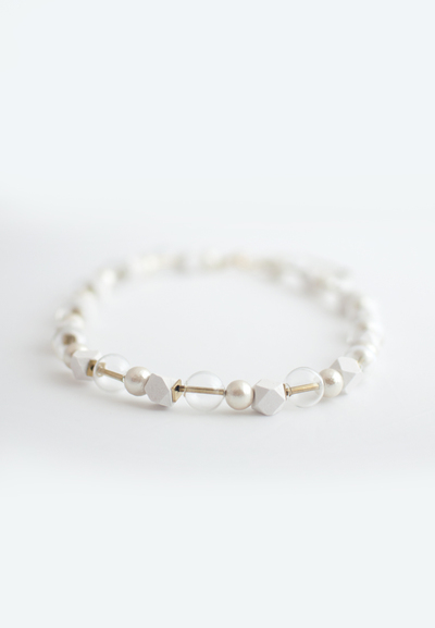 White Cotton Pearls Glass Wood Necklace NL1107