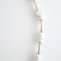 White Cotton Pearls Glass Wood Necklace NL1107 - Thumbnail 3