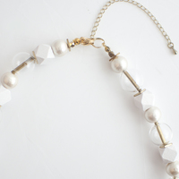 White Cotton Pearls Glass Wood Necklace NL1107 - Thumbnail 4