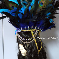 Rihanna Feather Mohawk Samba Headdress Cosplay Dance Costume Rave Bra Halloween Burlesque Show Girl - Thumbnail 4