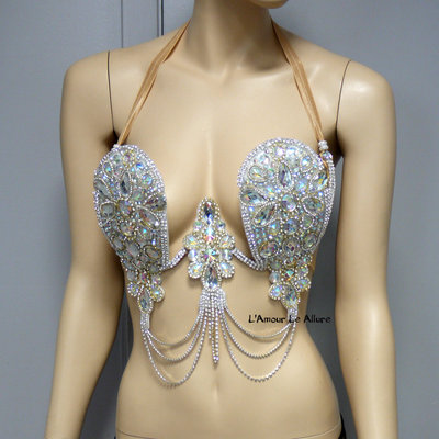 Iridescent diamond samba cage bra cosplay dance costume rave bra halloween burlesque show girl - Thumbnail 5