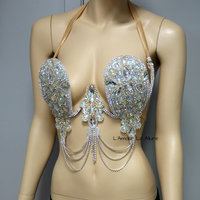 Iridescent Diamond Samba Cage Bra Cosplay Dance Costume Rave Bra Halloween Burlesque Show Girl - Thumbnail 2