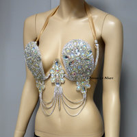 Iridescent Diamond Samba Cage Bra Cosplay Dance Costume Rave Bra Halloween Burlesque Show Girl - Thumbnail 4