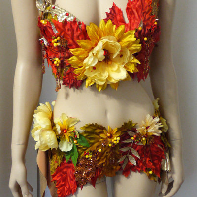 Autumn fairy fall cosplay dance costume rave bra halloween burlesque show girl photo prop