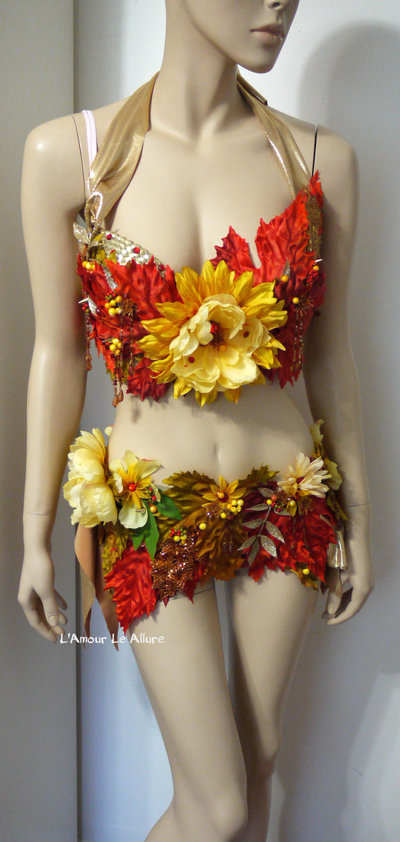 Autumn Fairy Fall Cosplay Dance Costume Rave Bra Halloween Burlesque Show Girl Photo Prop