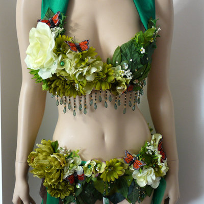 Woodland forest fairy cosplay dance costume rave bra halloween burlesque show girl