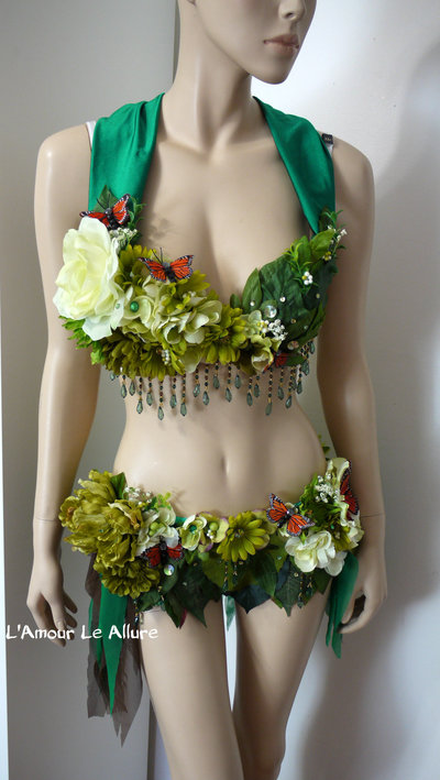 Woodland Forest Fairy Cosplay Dance Costume Rave Bra Halloween Burlesque Show Girl