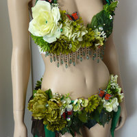 Woodland Forest Fairy Cosplay Dance Costume Rave Bra Halloween Burlesque Show Girl - Thumbnail 1
