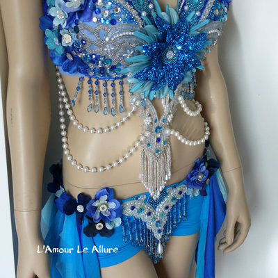 Turquoise glitter fairy costume cosplay dance costume rave bra halloween burlesque show girl
