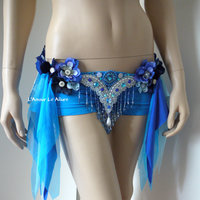 Turquoise Glitter Fairy Costume Cosplay Dance Costume Rave Bra Halloween Burlesque Show Girl - Thumbnail 2