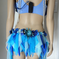 Turquoise Glitter Fairy Costume Cosplay Dance Costume Rave Bra Halloween Burlesque Show Girl - Thumbnail 3