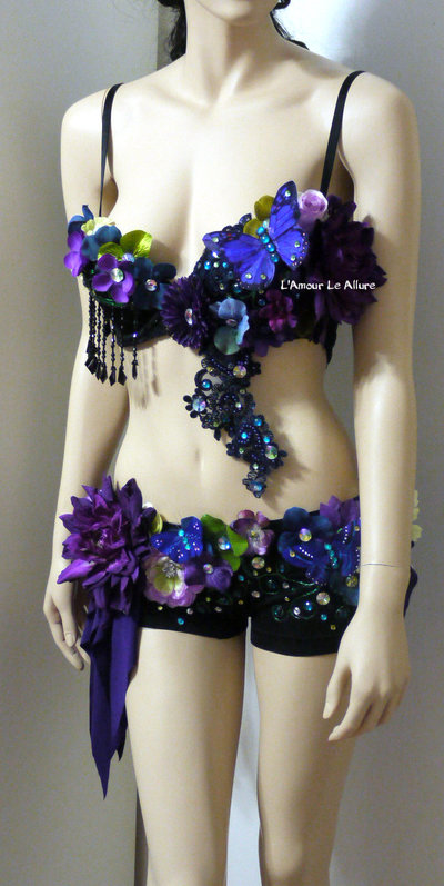 Dark Fairy  2 Costume Cosplay Dance Rave Bra Halloween Burlesque Show Girl