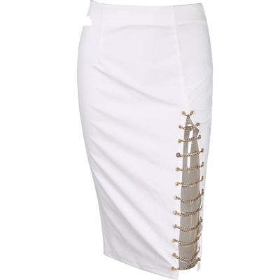 Chain Slit White Skirt 