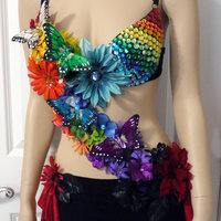Dark Rainbow Fairy Monokini Costume Cosplay Dance Rave Bra Halloween Burlesque Show Girl - Thumbnail 2