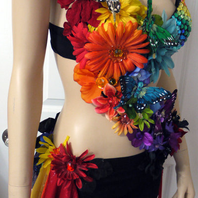 Dark rainbow fairy monokini costume cosplay dance rave bra halloween burlesque show girl