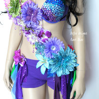 Inverted Rainbow Fairy Monokini Costume Cosplay Dance Costume Rave Bra Halloween Burlesque Show Girl - Thumbnail 1