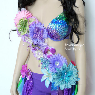 Inverted rainbow fairy monokini costume cosplay dance costume rave bra halloween burlesque show girl - Thumbnail 5