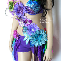 Inverted Rainbow Fairy Monokini Costume Cosplay Dance Costume Rave Bra Halloween Burlesque Show Girl - Thumbnail 2