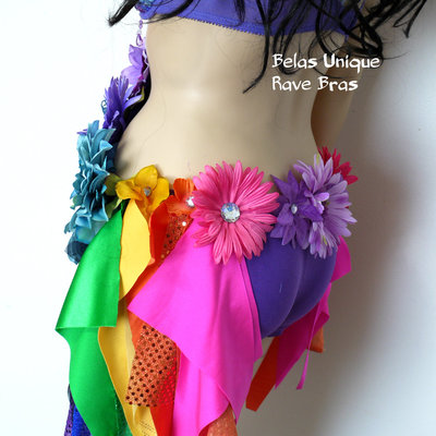 Inverted rainbow fairy monokini costume cosplay dance costume rave bra halloween burlesque show girl
