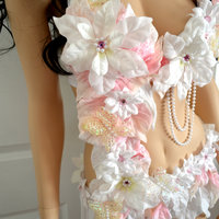 Pink and White Winter Frosted Fairy Monokini Costume Cosplay Dance Rave Bra Halloween Burlesque Show Girl - Thumbnail 4