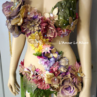 Pink Yellow Lavender and Gold Spring Fairy Monokini Costume Cosplay Dance Costume Rave Bra  Halloween Burlesque Show Girl - Thumbnail 1