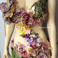 Pink Yellow Lavender and Gold Spring Fairy Monokini Costume Cosplay Dance Costume Rave Bra  Halloween Burlesque Show Girl - Thumbnail 2
