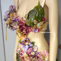 Pink Yellow Lavender and Gold Spring Fairy Monokini Costume Cosplay Dance Costume Rave Bra  Halloween Burlesque Show Girl - Thumbnail 4