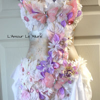 Pink Lavender Frosted Winter Fairy Monokini Costume Cosplay Dance Rave Bra Halloween Burlesque Show Girl - Thumbnail 1