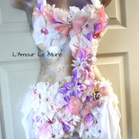 Pink Lavender Frosted Winter Fairy Monokini Costume Cosplay Dance Rave Bra Halloween Burlesque Show Girl - Thumbnail 2