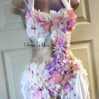 Pink Lavender Frosted Winter Fairy Monokini Costume Cosplay Dance Rave Bra Halloween Burlesque Show Girl - Thumbnail 3