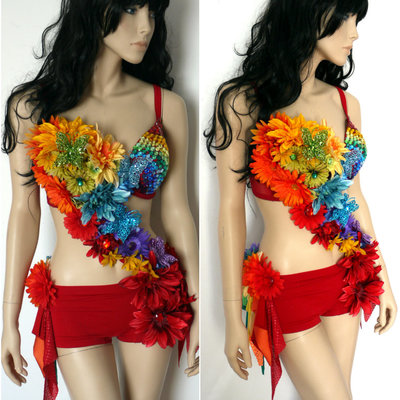 Rainbow fairy monokini costume cosplay dance rave bra halloween burlesque show girl - Thumbnail 5
