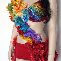 Rainbow Fairy Monokini Costume Cosplay Dance Rave Bra Halloween Burlesque Show Girl - Thumbnail 3