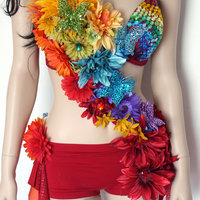 Rainbow Fairy Monokini Costume Cosplay Dance Rave Bra Halloween Burlesque Show Girl - Thumbnail 4