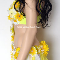 Yellow and White Daisy Fairy Monokini Costume Cosplay Dance Rave Bra Halloween Burlesque Show Girl - Thumbnail 4