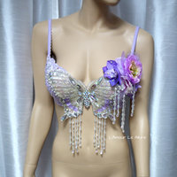 Lavender Butterfly Flower Fairy Bra Costume Cosplay Dance Rave Bra Halloween Burlesque Show Girl - Thumbnail 1