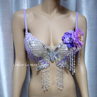 Lavender Butterfly Flower Fairy Bra Costume Cosplay Dance Rave Bra Halloween Burlesque Show Girl - Thumbnail 3
