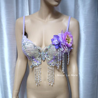 Lavender Butterfly Flower Fairy Bra Costume Cosplay Dance Rave Bra Halloween Burlesque Show Girl - Thumbnail 4