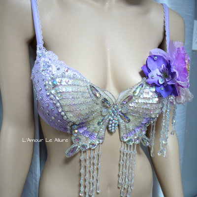Lavender butterfly flower fairy bra costume cosplay dance rave bra halloween burlesque show girl