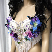 Iridescent Pink and Purple Flower Fairy Bra Costume Cosplay Dance Rave Bra Halloween Burlesque Show Girl - Thumbnail 1