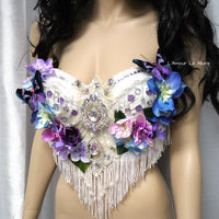 Iridescent Pink and Purple Flower Fairy Bra Costume Cosplay Dance Rave Bra Halloween Burlesque Show Girl - Thumbnail 2